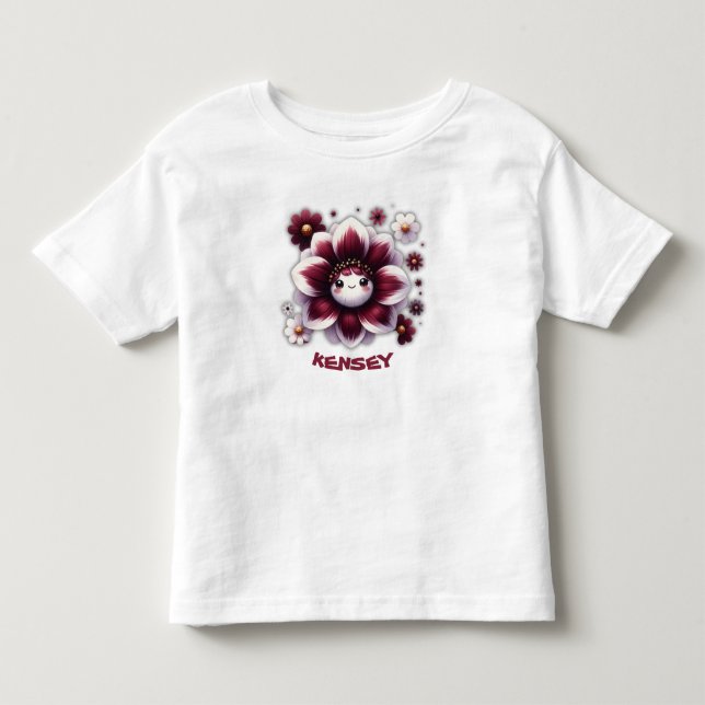 T-shirt Pour Les Tous Petits Joli monogramme Fleur bordeaux et blanc | (Devant)