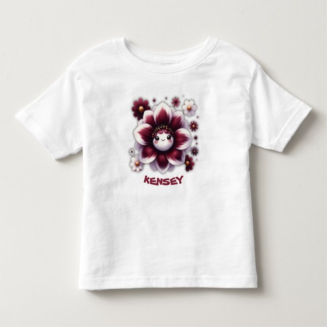 T-shirt Pour Les Tous Petits Joli monogramme Fleur bordeaux et blanche | (Devant)