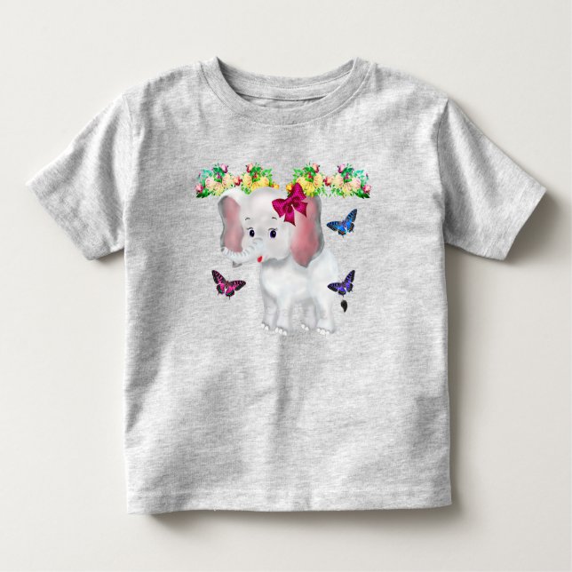 T-shirt Pour Les Tous Petits Joli Petit Éléphant avec Papillons (Devant)