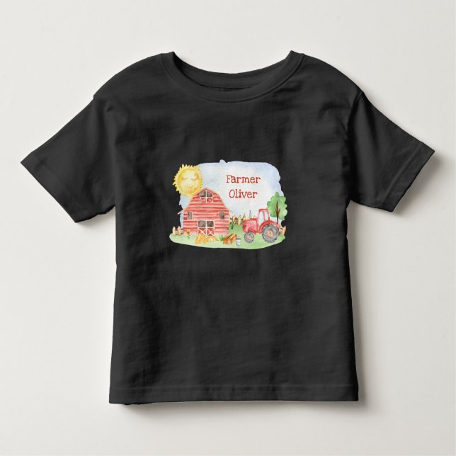 T-shirt Pour Les Tous Petits Joli petit enfant agriculteur avec prénom (Devant)