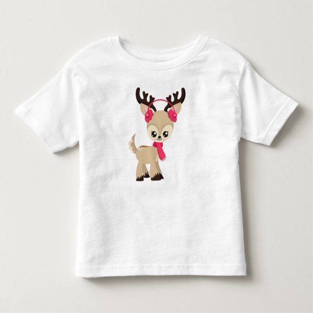 T-shirt Pour Les Tous Petits Joli renne, Petit renne, Écharpe rouge (Devant)