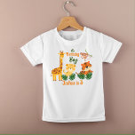 T-shirt Pour Les Tous Petits Jolie fête animalière dans la jungle anniversaire<br><div class="desc">Soirée animal de la jungle mignonne joyeux anniversaire nom personnalisé fête de fête t-shirt. Sympa pour une petite fête avec des singes,  des girafes,  des tigres et des léopards.</div>