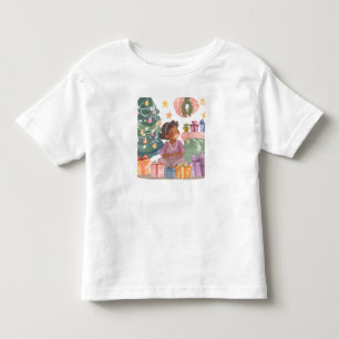 T-shirt Pour Les Tous Petits Jolie fille afro-américaine et un sapin de Noël