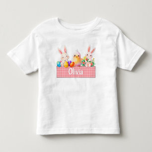 T-shirt Pour Les Tous Petits Jolie fille bébé Lapin de Pâques Poussin carreaux