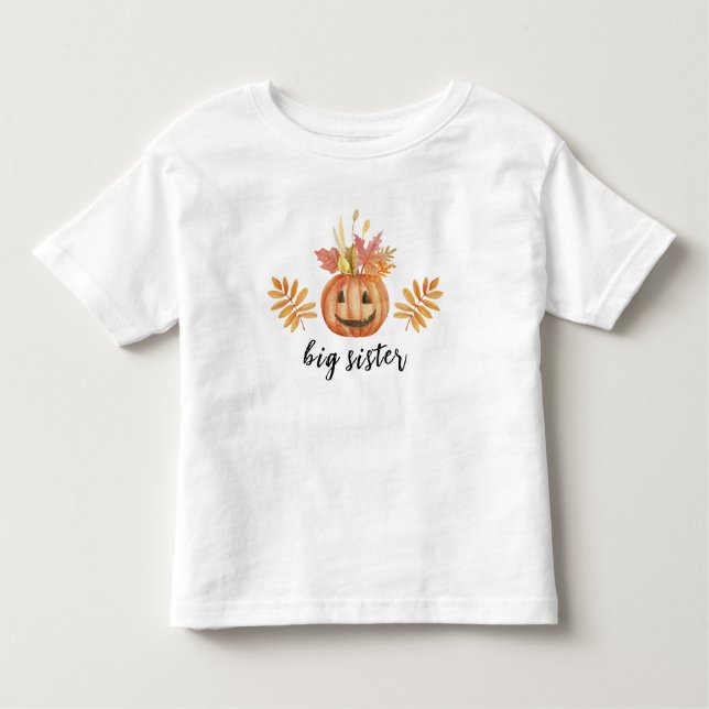 T-shirt Pour Les Tous Petits Jolie Fleur Citrouille Halloween Fall Big Sister (Devant)