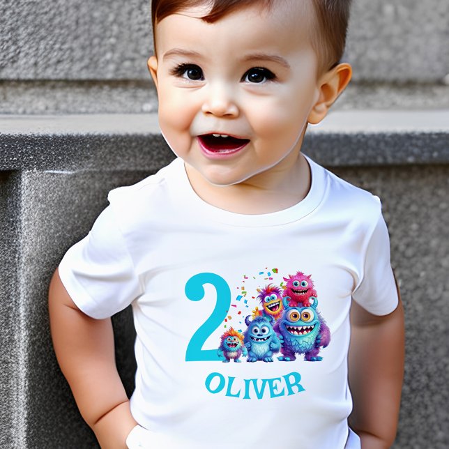 T-shirt Pour Les Tous Petits Jolie Monstres Anniversaire Nom Garçon Toddler T-s (colorful toddler t-shirt with little monsters for Birthday)