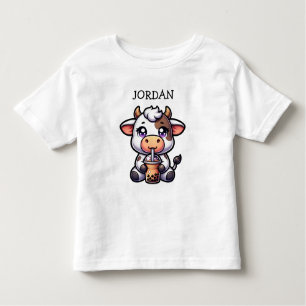 T-shirt Pour Les Tous Petits Jolie vache bébé Boire Boba Kawaii Cartoon