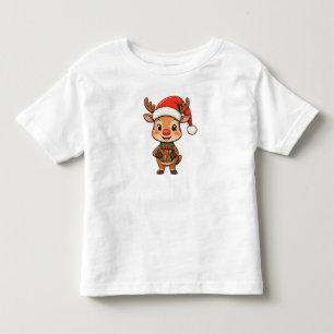 T-shirt Pour Les Tous Petits Jolis rennes de Noël tenant un cadeau