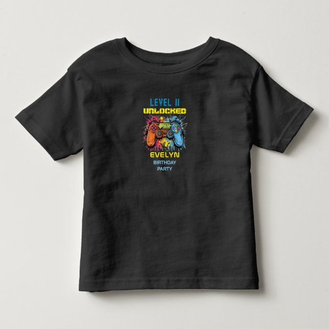 T-shirt Pour Les Tous Petits Jouer Niveau Supérieur Anniversaire Jeu Vidéo (Devant)