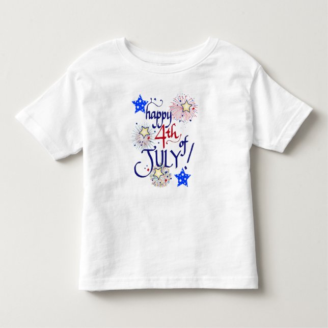 T-shirt Pour Les Tous Petits Joyeux 4 juillet ! avec feux d'artifice et étoiles (Devant)