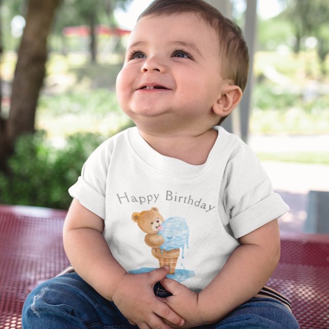 T-shirt Pour Les Tous Petits Joyeux Anniversaire Garçon Ours en Peluche Glace (Créateur téléchargé)