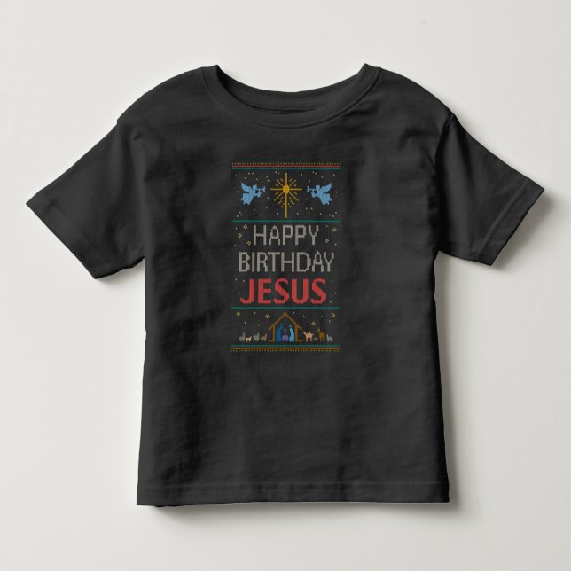 T-shirt Pour Les Tous Petits Joyeux anniversaire Jésus de Noël de couleur laide (Devant)