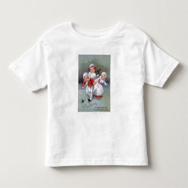 T-shirt Pour Les Tous Petits Joyeux ChristmasLittle badine le patinage de glace (Devant)