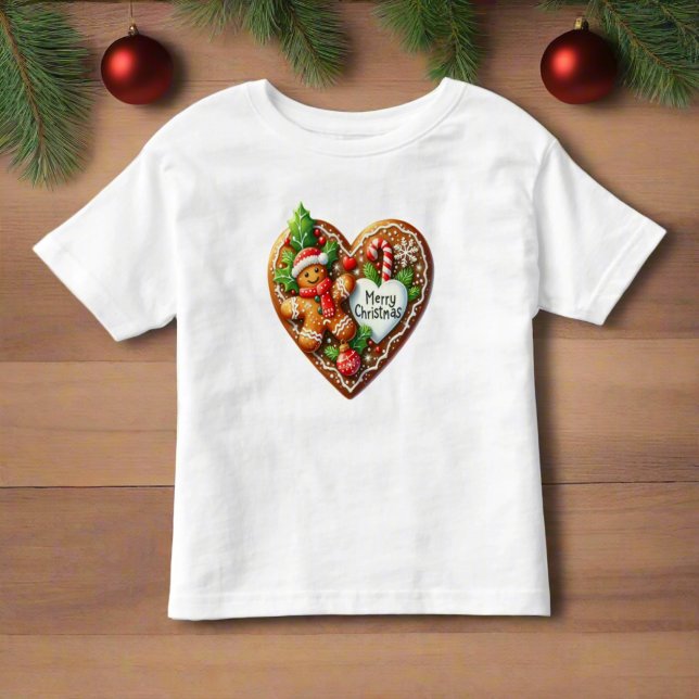 T-shirt Pour Les Tous Petits Joyeux Noël Biscuit en Pain d'Épice Cœur Mignon (Créateur téléchargé)
