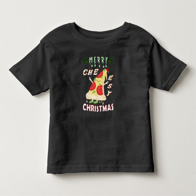 T-shirt Pour Les Tous Petits Joyeux Noël fromageux Xmas Papa Noël Pizza Noël (Devant)
