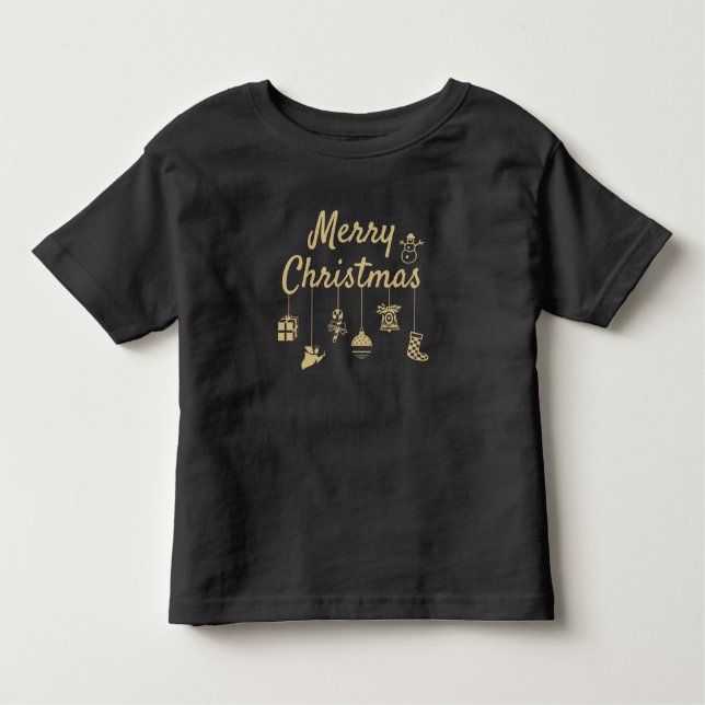 T-shirt Pour Les Tous Petits Joyeux Noël Ornements or (Devant)