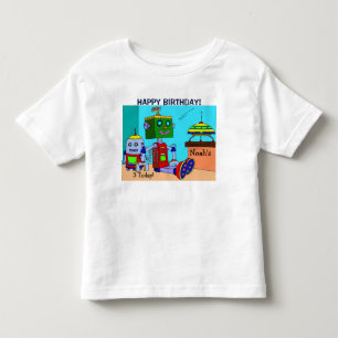 T-shirt Pour Les Tous Petits Joyeux Robots d'anniversaire VOTRE NOM & AGE T-Shi
