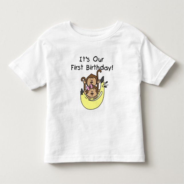 T-shirt Pour Les Tous Petits Jumeaux - Jumeau et singe 1er anniversaire (Devant)