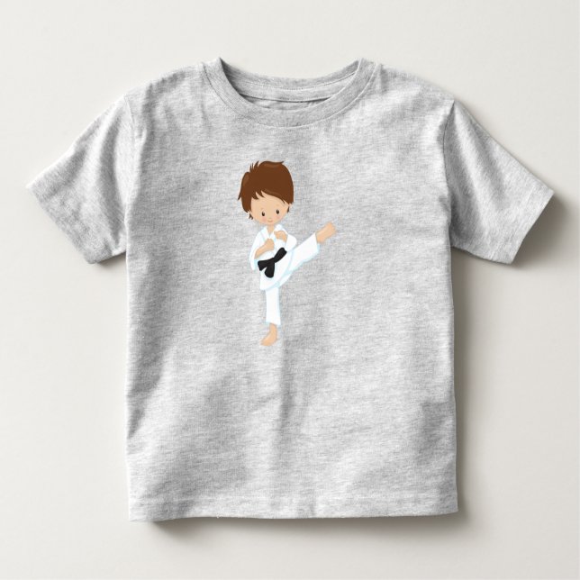 T-shirt Pour Les Tous Petits Karate Boy, joli garçon, cheveux marron, ceinture  (Devant)