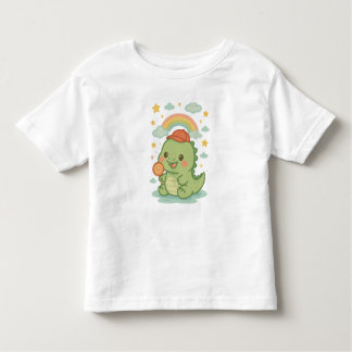 T-shirt Pour Les Tous Petits Kawaii Baby Dino with Candy Popsicle 🍭🦖☁️☀️