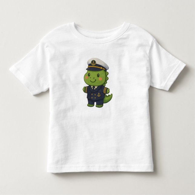 T-shirt Pour Les Tous Petits Kawaii Captain Dinosaur – Cute Dino Jobs (Devant)