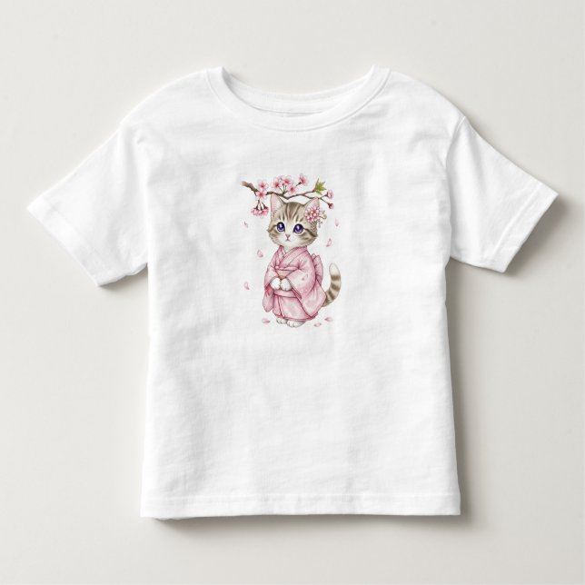 T-shirt Pour Les Tous Petits  Kawaii Cat Under Sakura Branch, by Natasha Us   (Devant)