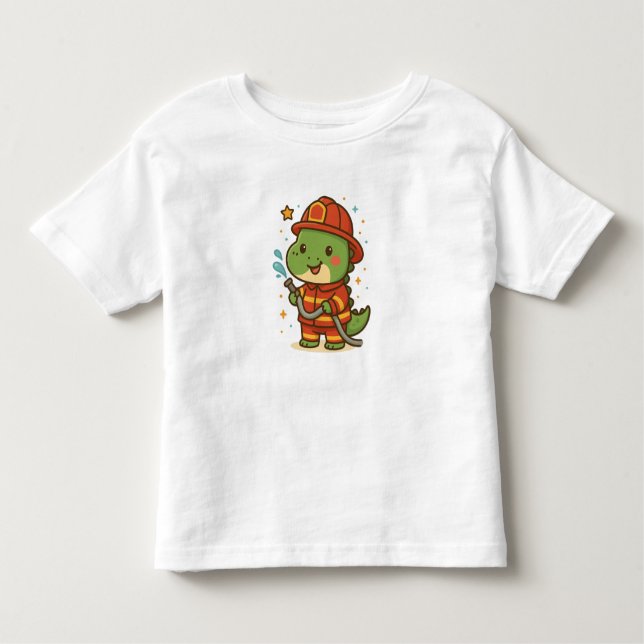 T-shirt Pour Les Tous Petits Kawaii Firefighter Dinosaur – Cute Dino Jobs (Devant)
