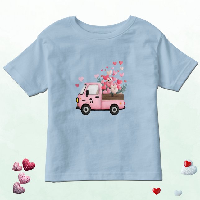 T-shirt Pour Les Tous Petits Kawaii Valentine Truck with Monogram (Créateur téléchargé)