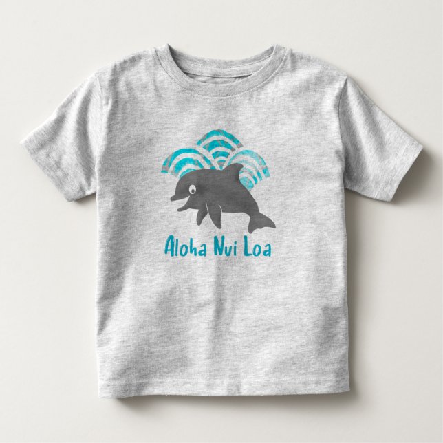T-shirt Pour Les Tous Petits Keiki Aquarelle Dauphin Vague (Devant)