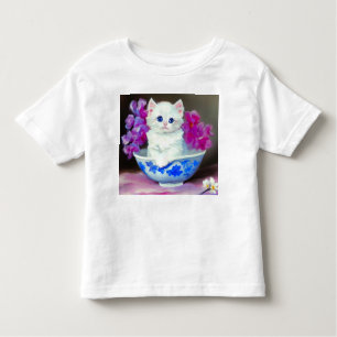 T-shirt Pour Les Tous Petits Kitten blanc vintage aux fleurs roses