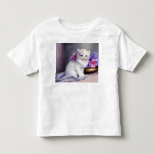 T-shirt Pour Les Tous Petits Kitten blanc vintage aux fleurs roses et violettes