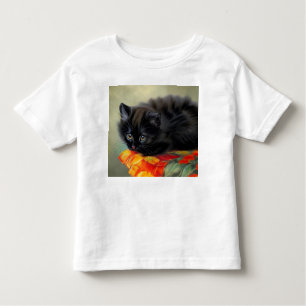 T-shirt Pour Les Tous Petits Kitten noir vintage avec couverture de fleurs roug