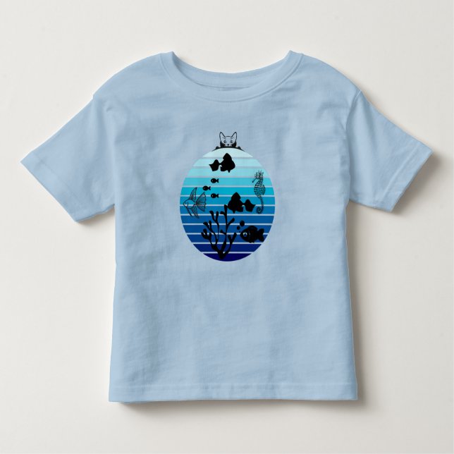 T-shirt Pour Les Tous Petits Kitty Chat regarder le poisson dans Fishbowl (Devant)