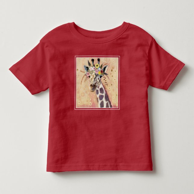 T-shirt Pour Les Tous Petits Klimt Giraffe | Orné De Fleurs (Devant)