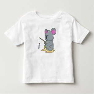 T-shirt Pour Les Tous Petits Koala en Fisher avec la canne à pêche et le poisso