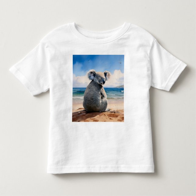 T-shirt Pour Les Tous Petits Koala sur une plage de sable (Devant)