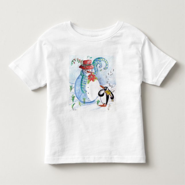 T-SHIRT POUR LES TOUS PETITS LA SÉRÉNADE HIVERNALE DE SNOWMAN ET PENGUIN (Devant)