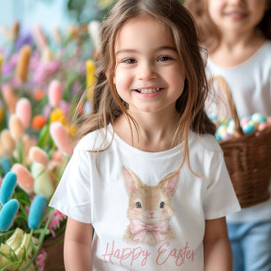 T-shirt Pour Les Tous Petits Lapin à l'aquarelle avec noeud rose Lapin de Pâq