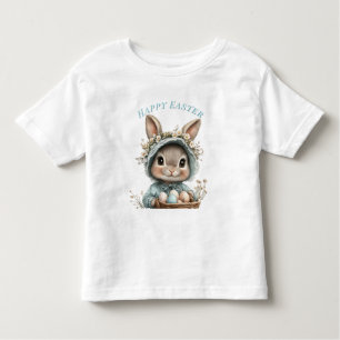 T-shirt Pour Les Tous Petits Lapin de Pâques chapeau bleu panier œufs fleurs