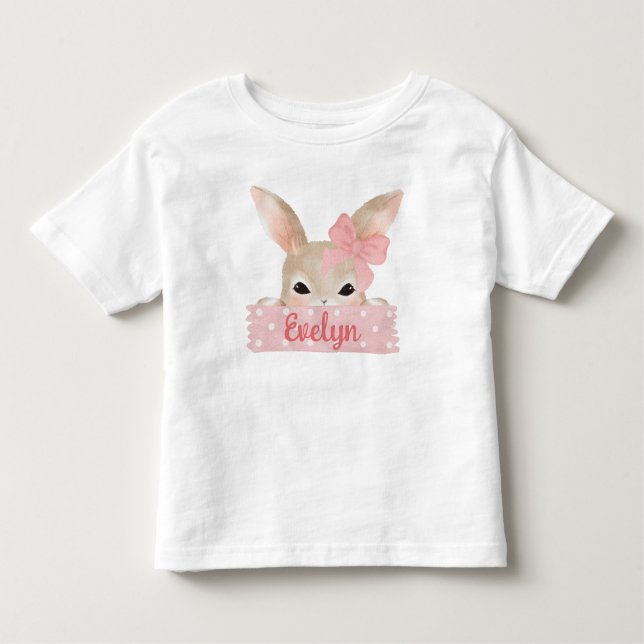 T-shirt Pour Les Tous Petits Lapin de Pâques fille aquarelle rose  (Devant)