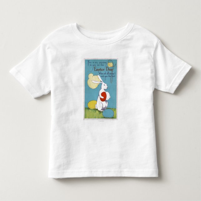 T-shirt Pour Les Tous Petits Lapin de Pâques GreetingEaster tenant des oeufs (Devant)