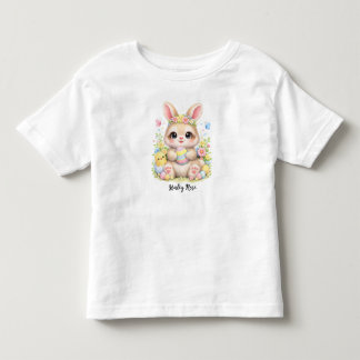 T-shirt Pour Les Tous Petits Lapin de Pâques mignon tenant des œufs avec des fl