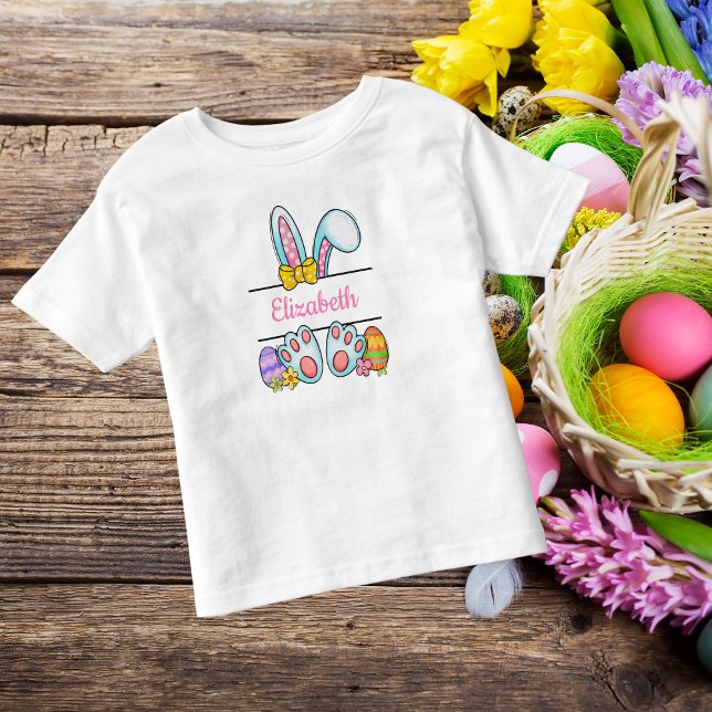 T-shirt Pour Les Tous Petits Lapin de Pâques rose monogrammé pour fillette  (Créateur téléchargé)