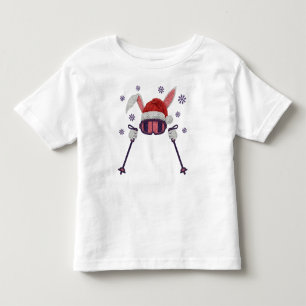 T-shirt Pour Les Tous Petits Lapin de ski en faux fil avec chapeau de Père Noël
