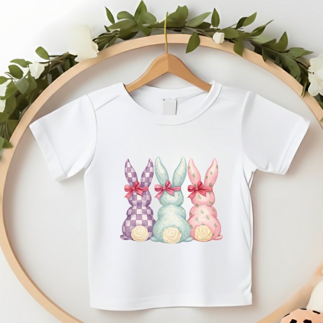 T-shirt Pour Les Tous Petits Lapins de Pâques Fillettes Style Shabby Chic Ruban (Créateur téléchargé)