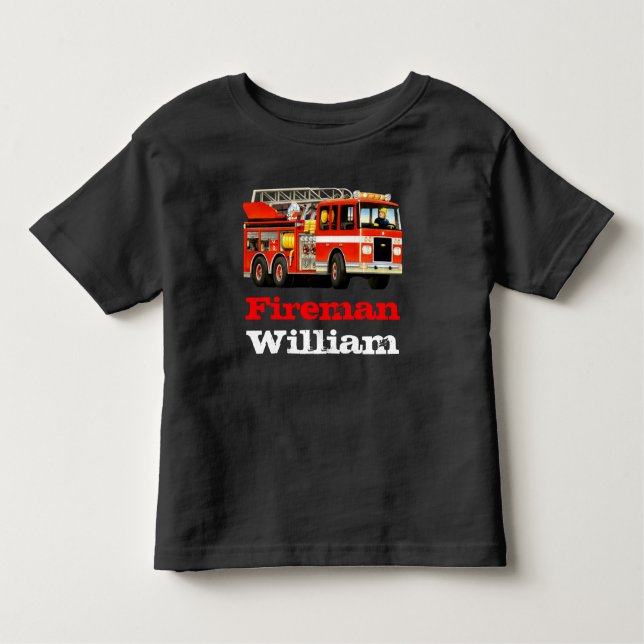T-shirt Pour Les Tous Petits Le camion de pompiers rouge nommé fait sur (Devant)