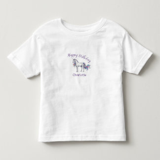 T-shirt Pour Les Tous Petits licorne marron violet joyeux anniversaire nom enfa