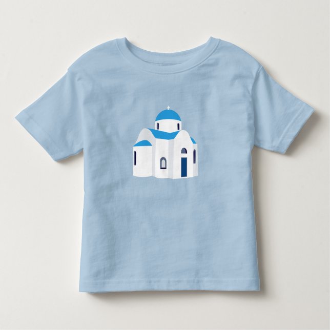 T-shirt Pour Les Tous Petits L'île grecque L'église du Dôme bleu (Devant)