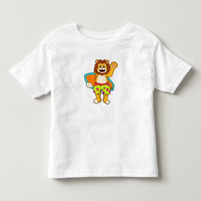T-shirt Pour Les Tous Petits Lion comme surfer avec Surfer (Devant)