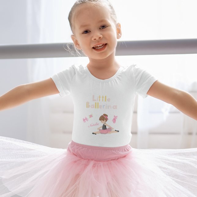 T-shirt Pour Les Tous Petits Little Ballerina Pink Ballet Girls Nom (Créateur téléchargé)